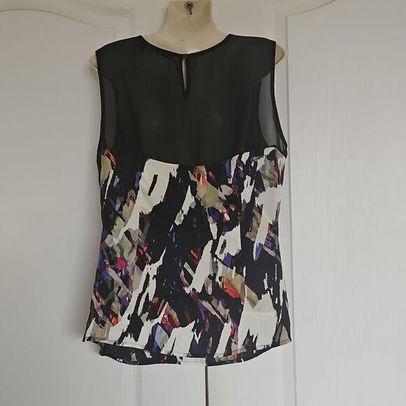 Mexx Sheer Sleeveless Color Splash Top Black Size 12 - Picture 4 of 16